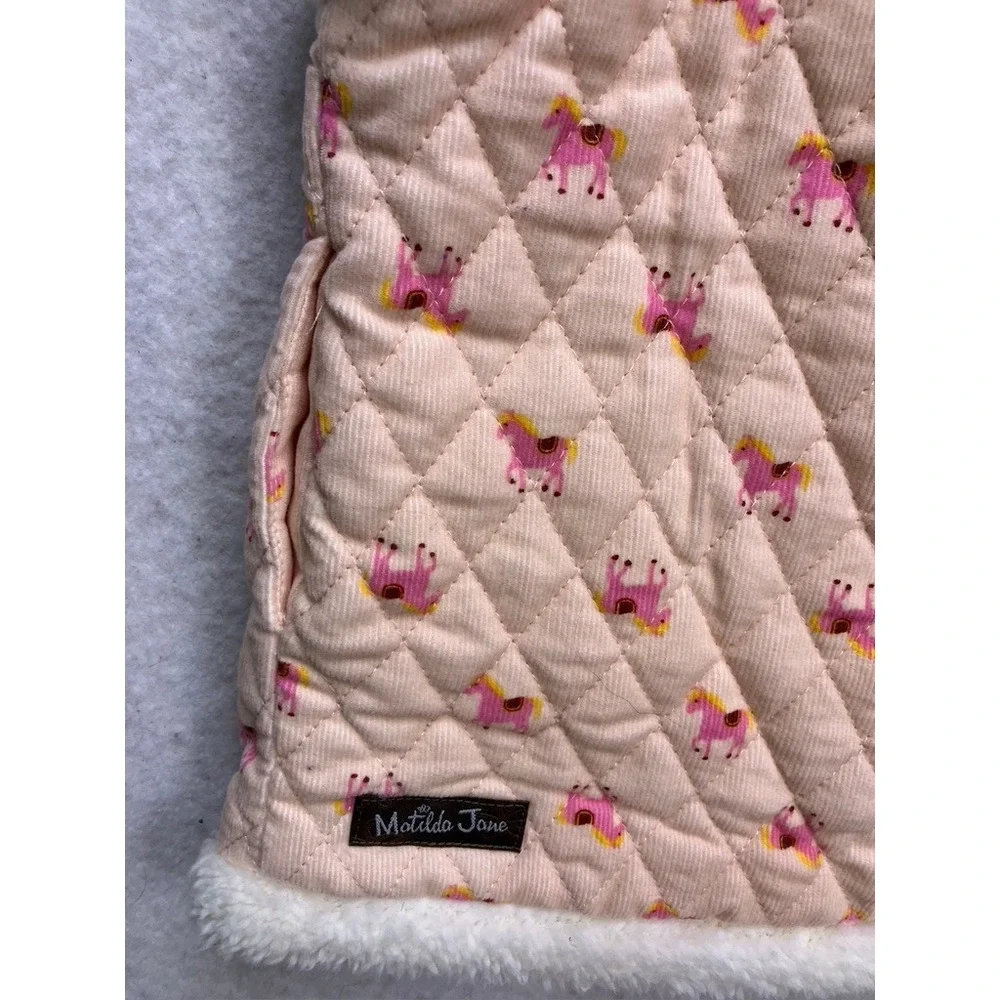 Matilda Jane Quilted Vest Kids 6 Pink New Reversible Horse Print‎ Toggle Sherpa